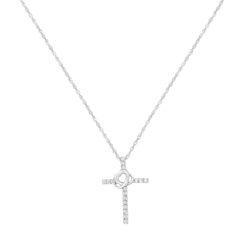 .925 Sterling Silver 1/4 cttw Lab Grown Diamond Cross Pendant Necklace (F-G Color, VS2-SI1 Clarity)