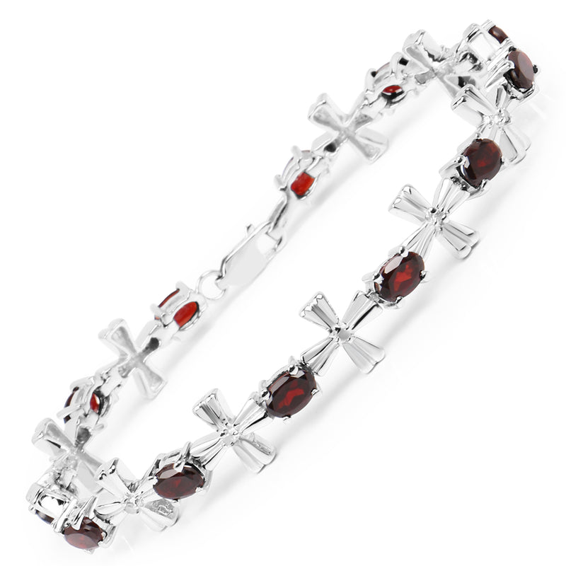 6.25 Carat Genuine Garnet and White Diamond .925 Sterling Silver Bracelet