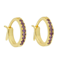10k Yellow Gold Amethyst Huggie Earrings Women Jewelry