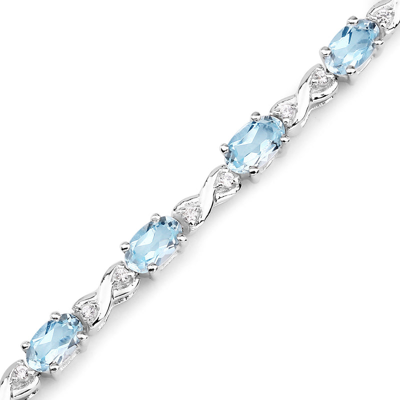 4.49 Carat Genuine Blue Topaz and White Zircon .925 Sterling Silver Bracelet