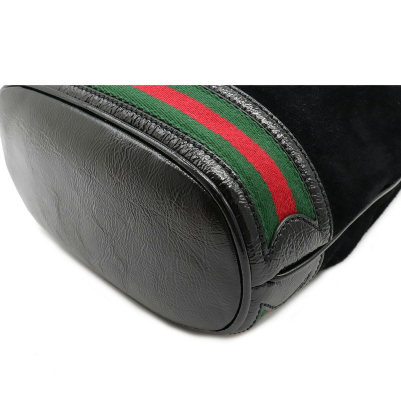 Gucci Ophidia Small Bucket Bag Webline Handbag 2WAY Shoulder Drawstring Suede Leather Black 550621