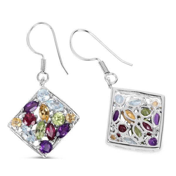 6.26 Carat Genuine Multi Stones .925 Sterling Silver Earrings