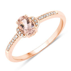 0.49 Carat Genuine Morganite and White Diamond 14K Rose Gold Ring