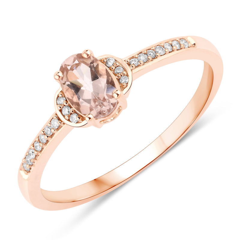 0.49 Carat Genuine Morganite and White Diamond 14K Rose Gold Ring