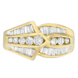 14K Yellow Gold 1 3/8 ct. TDW Round and Baguette-cut Diamond Ring (H-I SI2-I1)