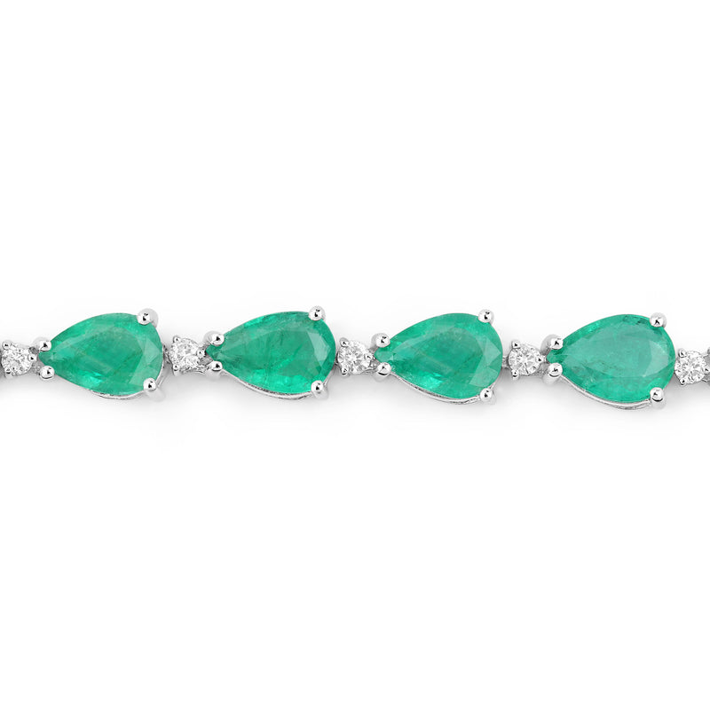 8.37 Carat Genuine Zambian Emerald and White Diamond 14K White Gold Bracelet