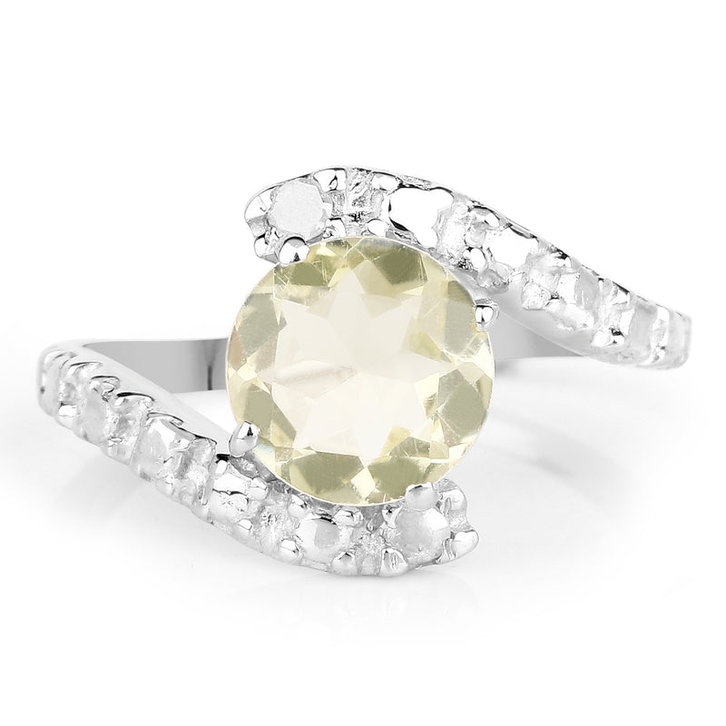 1.81 Carat Genuine Lemon Topaz and White Diamond .925 Sterling Silver Ring