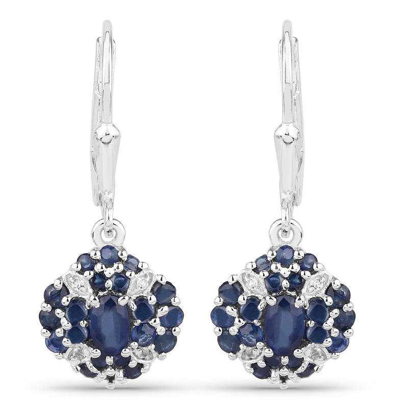 1.54 Carat Genuine Blue Sapphire & White Topaz .925 Sterling Silver Earrings