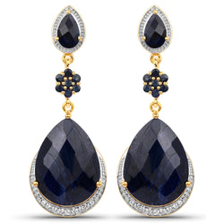 30.04 Carat Dyed Sapphire, Blue Sapphire and White Topaz .925 Sterling Silver Earrings