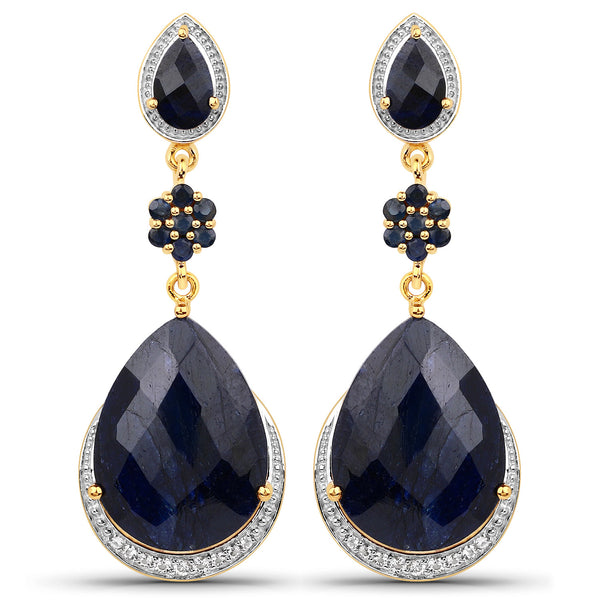 30.04 Carat Dyed Sapphire, Blue Sapphire and White Topaz .925 Sterling Silver Earrings