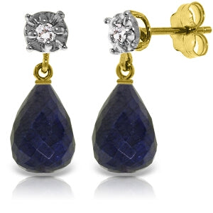 17.66 Carat 14K Solid Yellow Gold Stud Earrings Diamond Sapphire