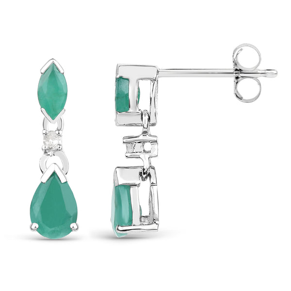 1.03 Carat Genuine Emerald and White Diamond 10K White Gold Earrings