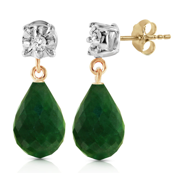 17.66 Carat 14K Solid Yellow Gold Stud Earrings Diamond Emerald