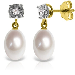 8.06 Carat 14K Solid Yellow Gold Sailing Silently Pearl Diamond Earrings