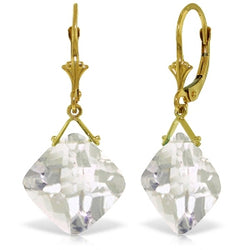 17.5 Carat 14K Solid Yellow Gold Leverback Earrings Checkerboard Cut White