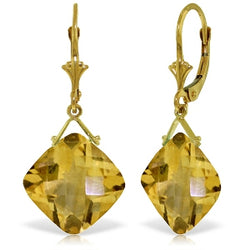 17.5 Carat 14K Solid Yellow Gold Leverback Earrings Checkerboard Cut Citrine