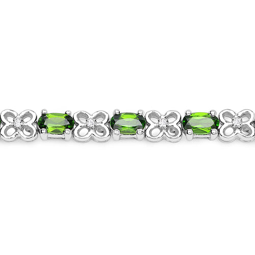 4.31 Carat Genuine Chrome Diopside and White Zircon .925 Sterling Silver Bracelet