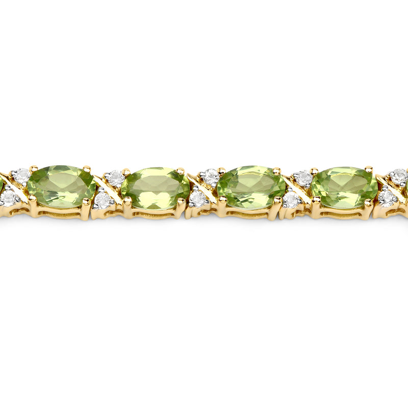 18K Yellow Gold Plated 9.91 Carat Genuine Peridot and White Topaz .925 Sterling Silver Bracelet