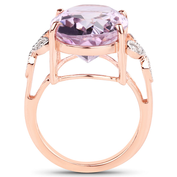 18K Rose Gold Plated 10.50 Carat Genuine Pink Amethyst and White Topaz .925 Sterling Silver Ring