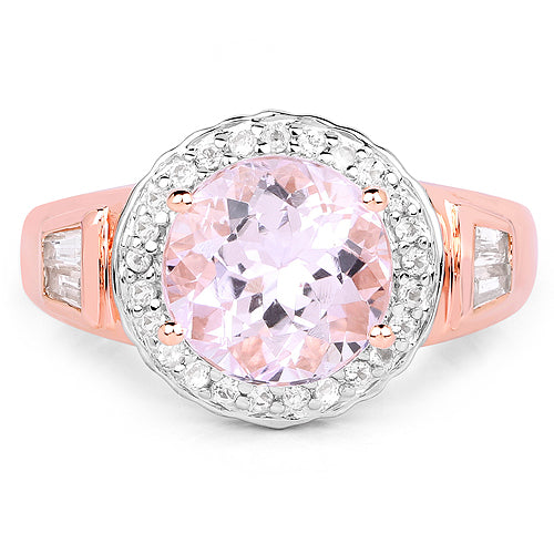 14K Rose Gold Plated 4.20 Carat Genuine Kunzite and White Topaz .925 Sterling Silver Ring