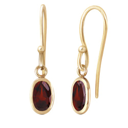 1 Carat 14K Solid Yellow Gold Fish Hook Earrings Garnet