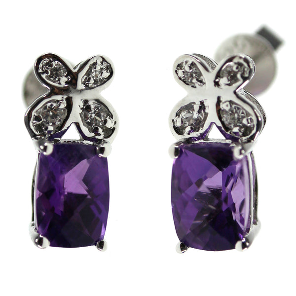 925 Sterling Silver Women  Stud Earring African Amethyst Cushion