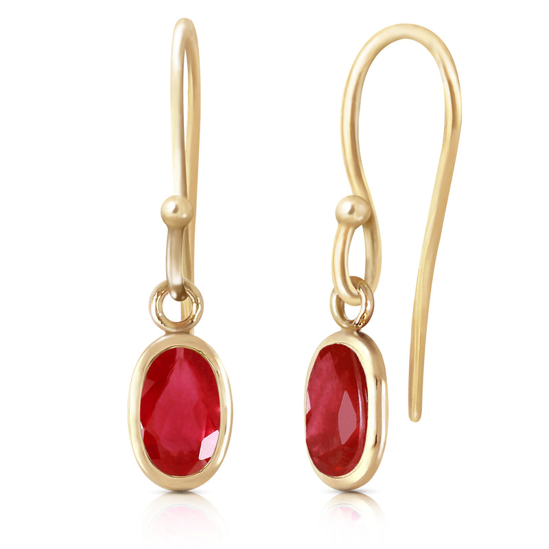 1 Carat 14K Solid Yellow Gold Fish Hook Earrings Natural Ruby