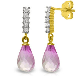 4.65 Carat 14K Solid Yellow Gold Enchant Pink Topaz Diamond Earrings