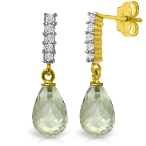 4.65 Carat 14K Solid Yellow Gold Earrings Diamond Green Amethyst