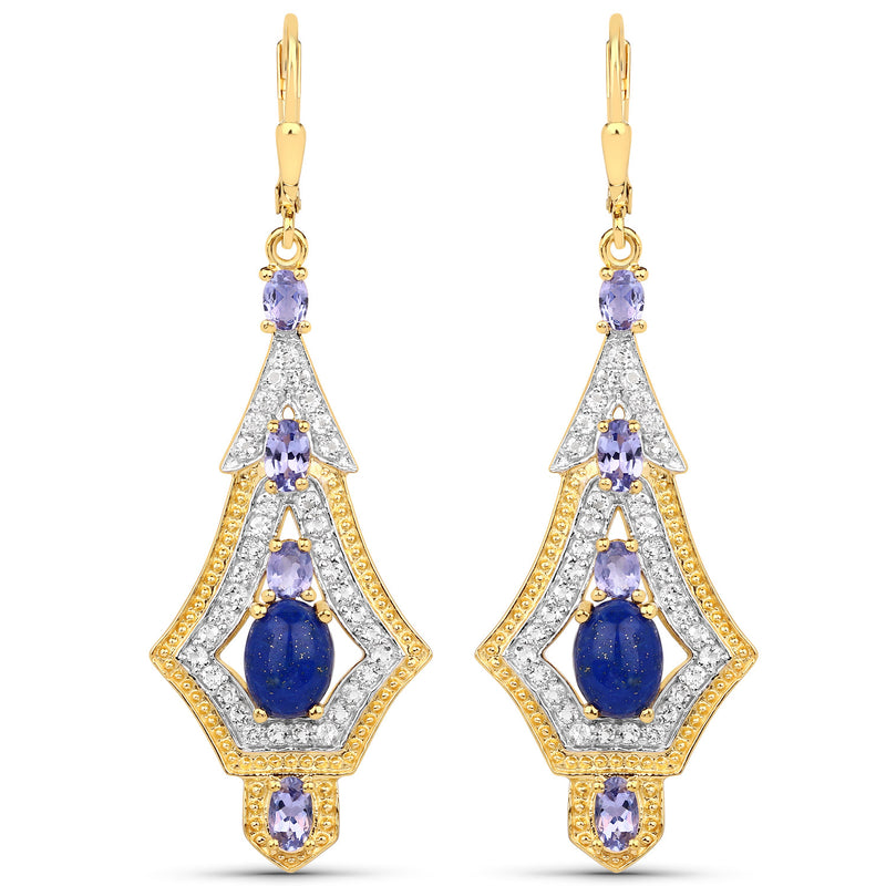 5.92 Carat Genuine Lapis, Tanzanite and White Topaz .925 Sterling Silver Earrings