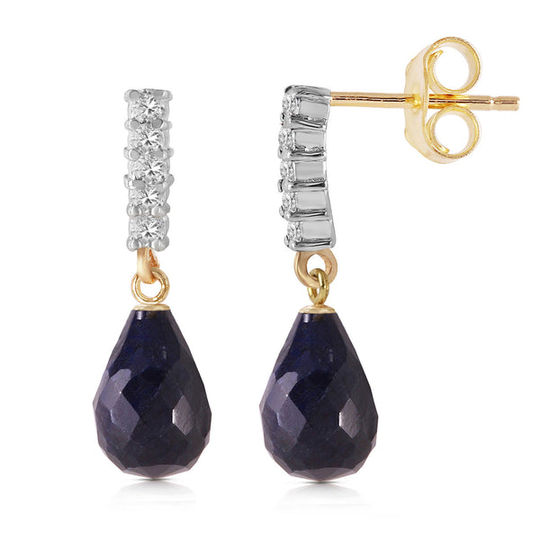 6.75 Carat 14K Solid Yellow Gold Enchant Sapphire Diamond Earrings