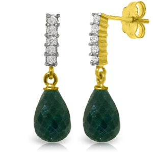 6.75 Carat 14K Solid Yellow Gold Earrings Natural Diamond Emerald