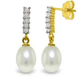 8.15 Carat 14K Solid Yellow Gold Enchant Pearl Diamond Earrings