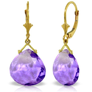 17 Carat 14K Solid Yellow Gold Leverback Earrings Checkerboard Cut Amethyst