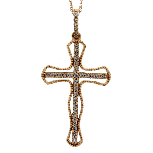 .20ct Diamond Cross Religious Pendant 14KT Rose Gold