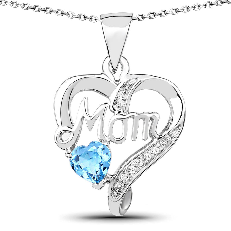 0.56 Carat Genuine Swiss Blue Topaz and White Topaz .925 Sterling Silver Pendant