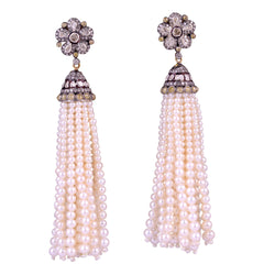 Pearl Diamond Tassel Earrings 925 Sterling Silver Women Jewelry Gift