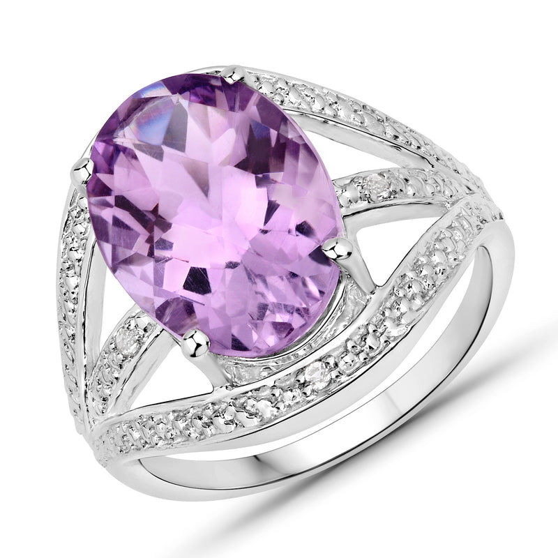 4.79 Carat Genuine Amethyst and White Topaz .925 Sterling Silver Ring