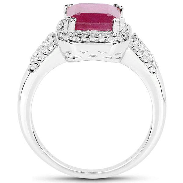 4.55 Carat Glass Filled Ruby and White Topaz .925 Sterling Silver Ring