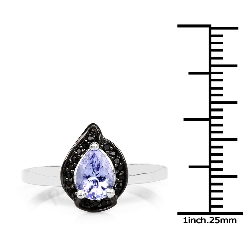 0.74 Carat Genuine Tanzanite and Black Spinel .925 Sterling Silver Ring