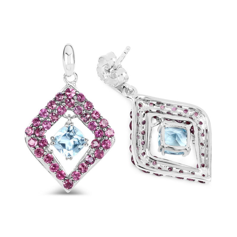 5.70 Carat Genuine Blue Topaz & Rhodolite .925 Sterling Silver Earrings