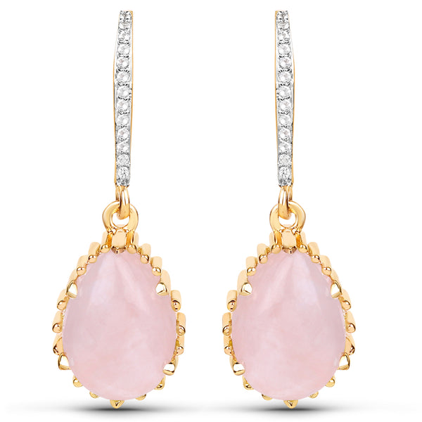 18K Yellow Gold Plated 12.11 Carat Genuine Rose Quartz and White Topaz .925 Sterling Silver Earrings