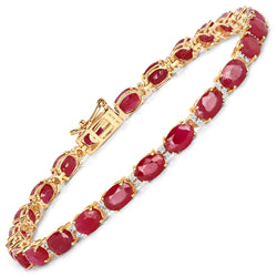 12.78 Carat Genuine Ruby and White Diamond 14K Yellow Gold Bracelet