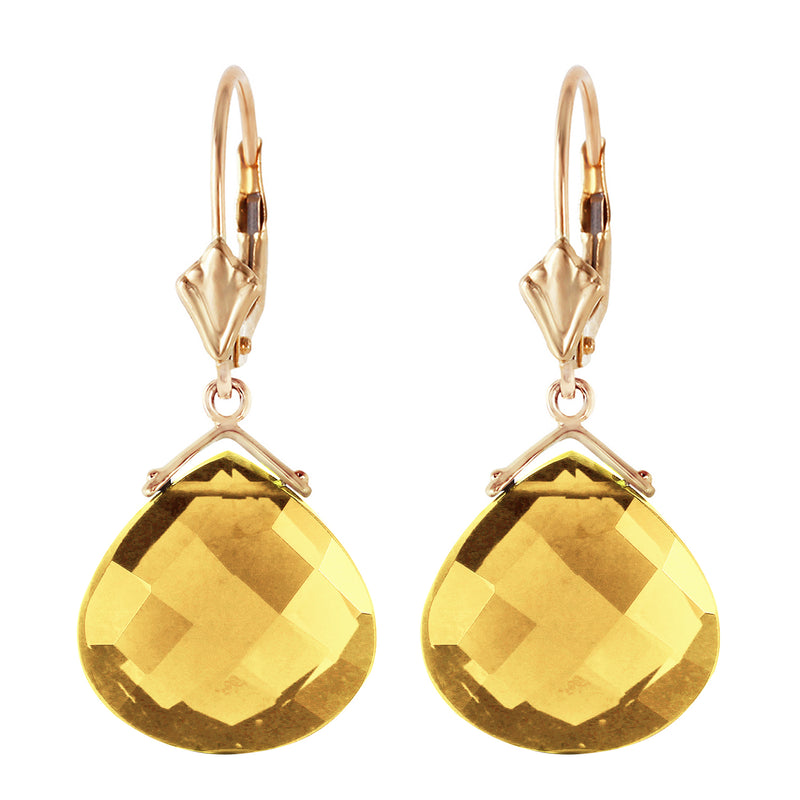 17 Carat 14K Solid Yellow Gold Leverback Earrings Checkerboard Cut Citrine