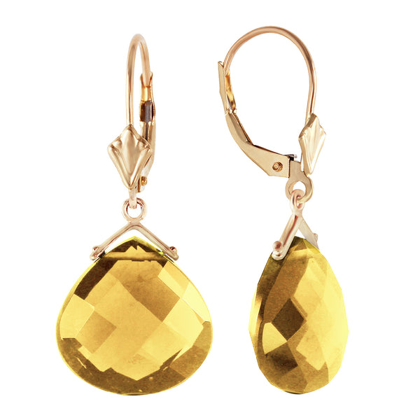 17 Carat 14K Solid Yellow Gold Leverback Earrings Checkerboard Cut Citrine