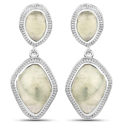 18.72 Carat Genuine Prehnite .925 Sterling Silver Earrings