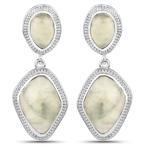 18.72 Carat Genuine Prehnite .925 Sterling Silver Earrings