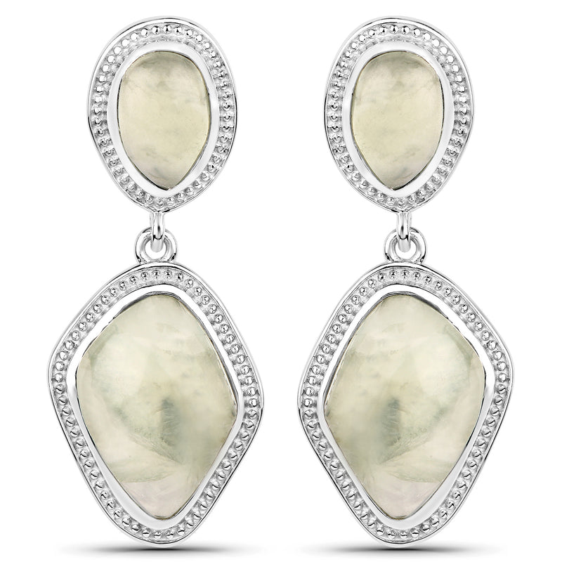 18.72 Carat Genuine Prehnite .925 Sterling Silver Earrings