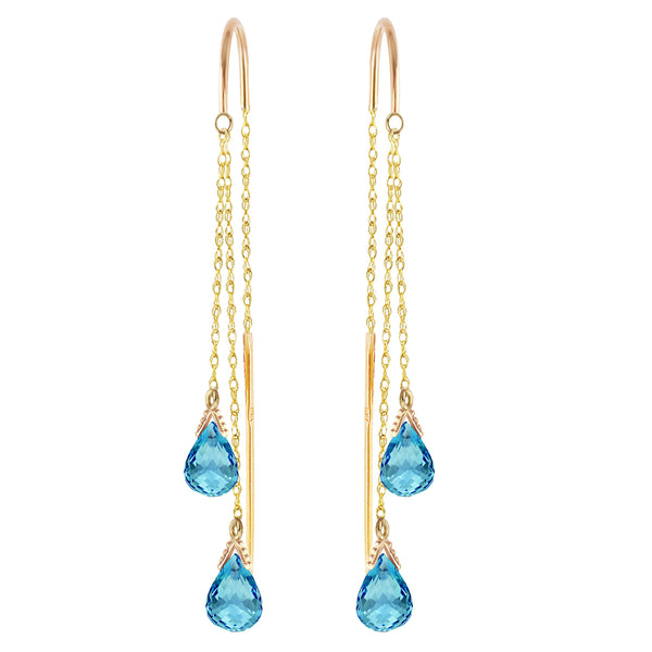 2.5 Carat 14K Solid Yellow Gold Threaded Dangles Earrings Blue Topaz