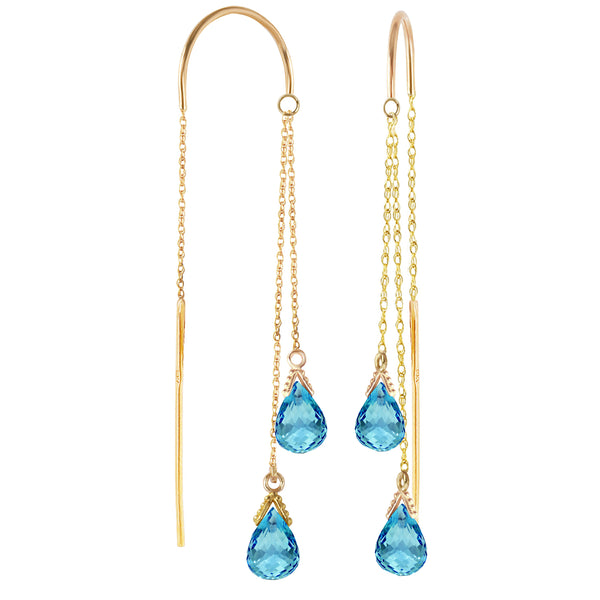 2.5 Carat 14K Solid Yellow Gold Threaded Dangles Earrings Blue Topaz